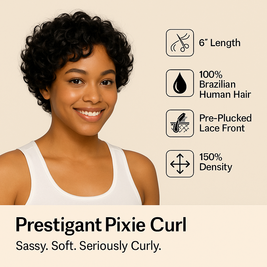 Perruque courte bouclée en cheveux humains avec dentelle frontale