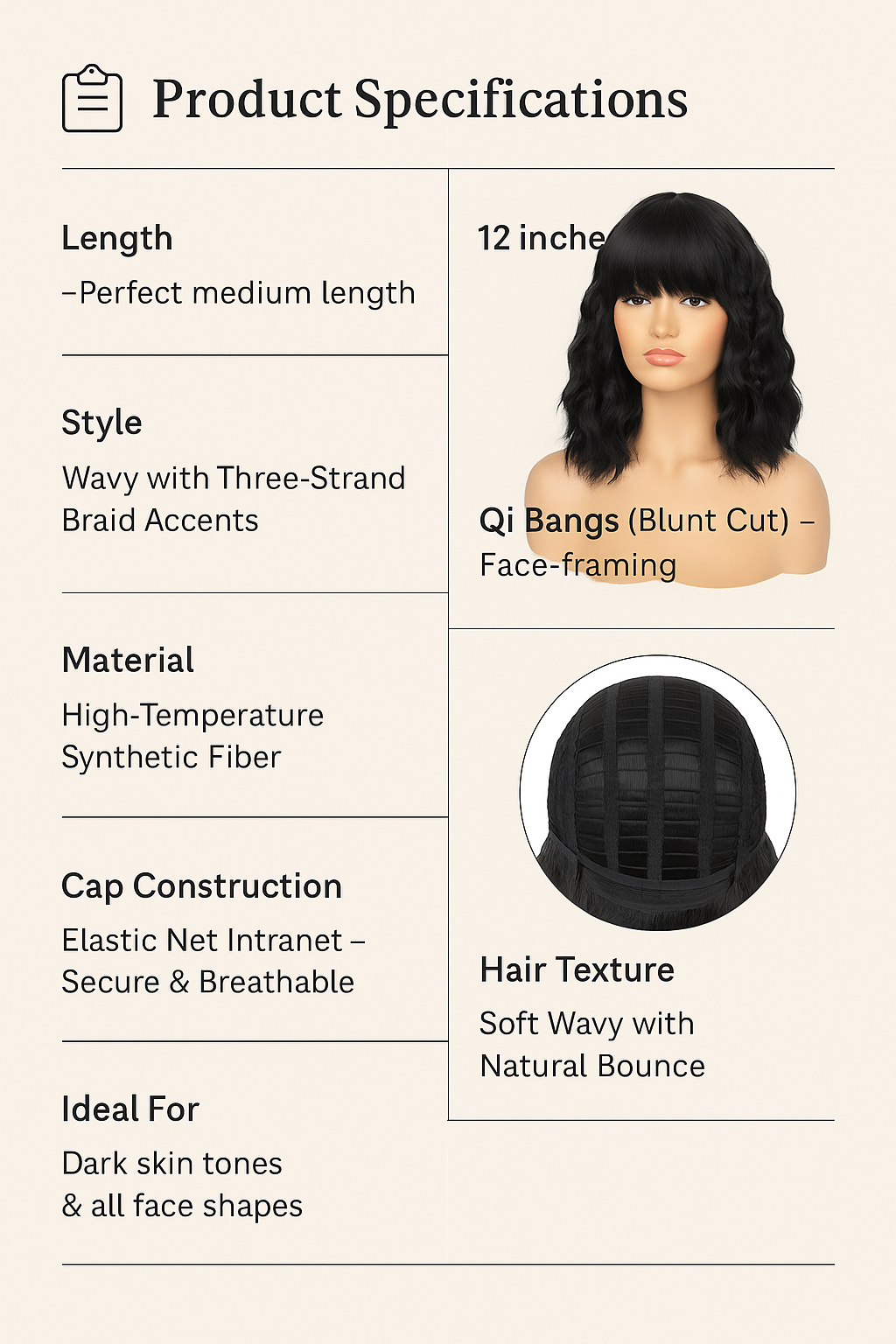 Short Wavy Braid Wig with Qi Bangs