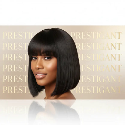 Human Hair Bob Wig with Qi Bangs - Short Prestigant