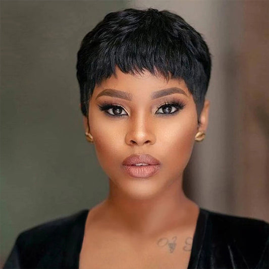 Short Black Curly Wig Model
